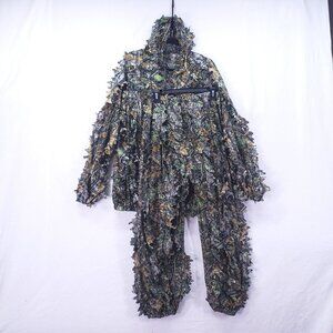 Hunting Camouflage Mesh Leaves Set Full Zip Hoodie , Pants And Handmade Beanie